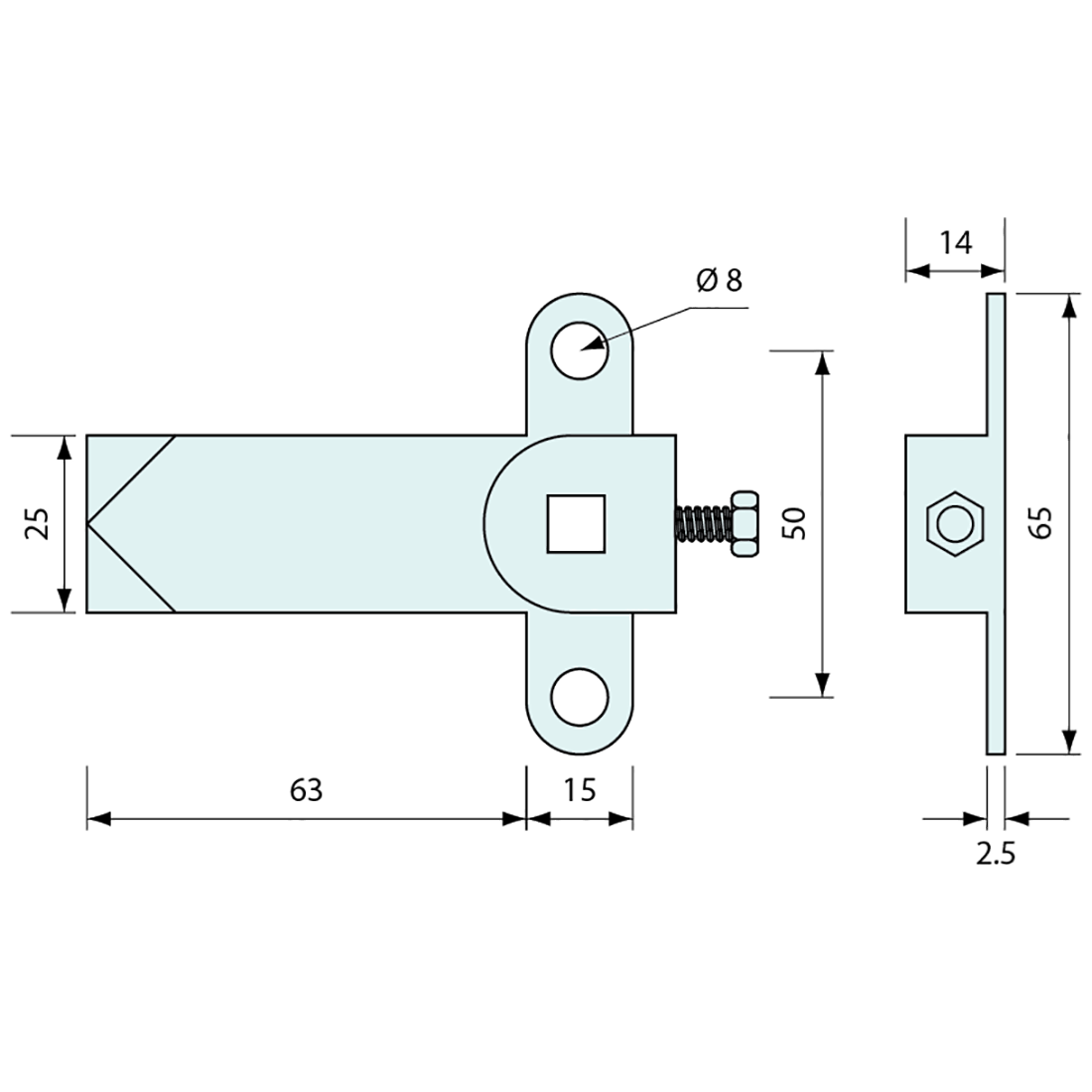 Rod Attachment 3 Point Latch Bar Stainless Steel 70mm